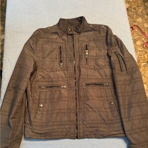 Express Men's Plaid Lightweight Brown Zip Jacket